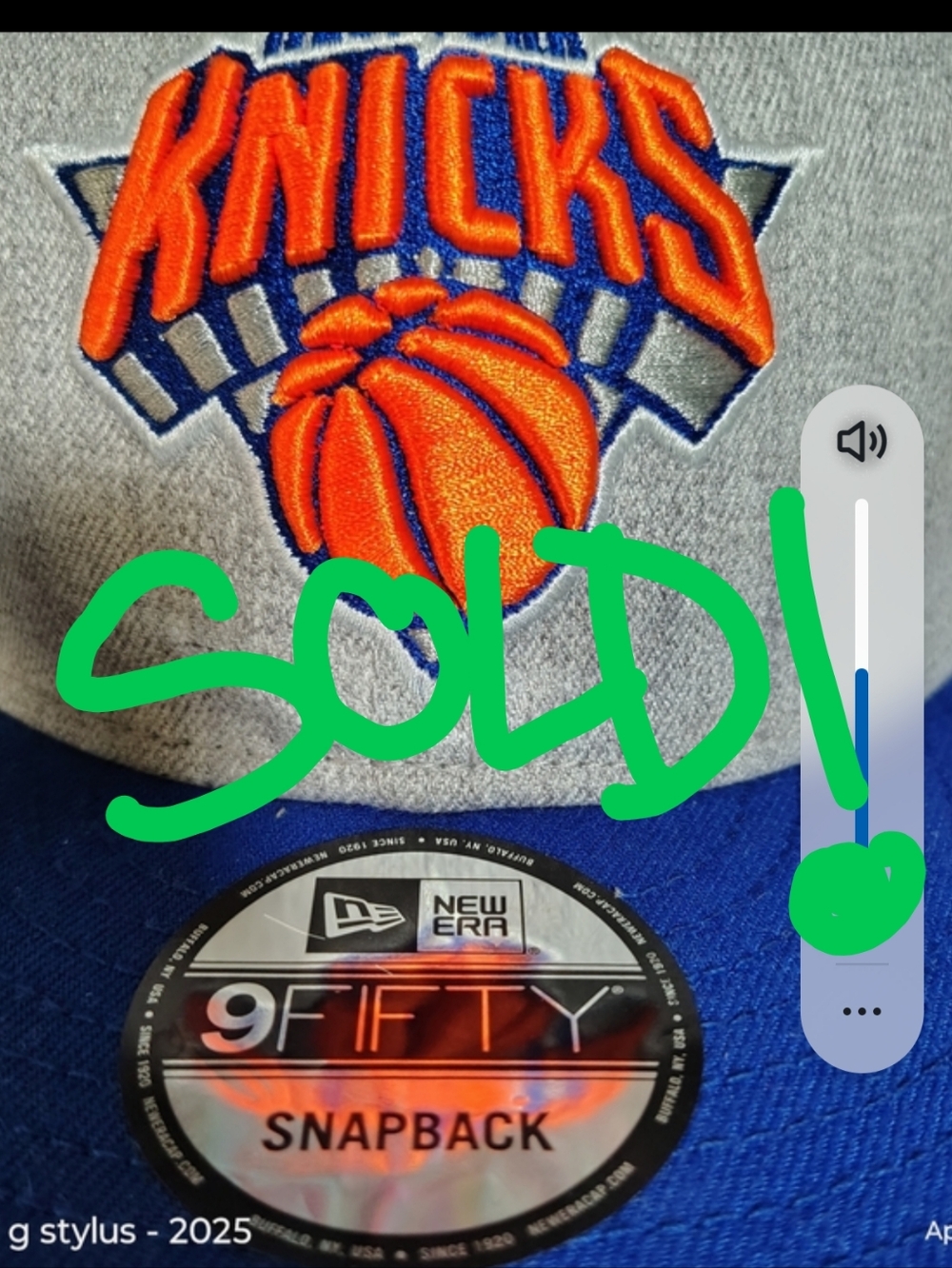 New Era Knicks 9FIFTY Snapback Hat - Gray & Royal Blue with Orange Logo